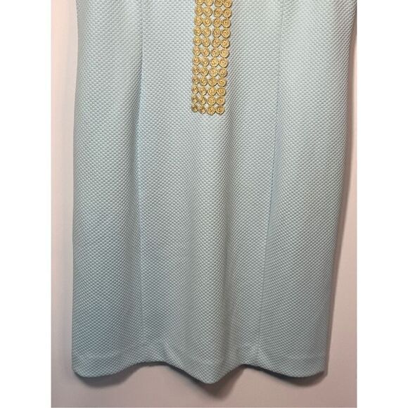 Papagallo Women's Blue Knee Length Split Neck Lined Sheath Dress Blue Size 10 - Picture 2 of 9